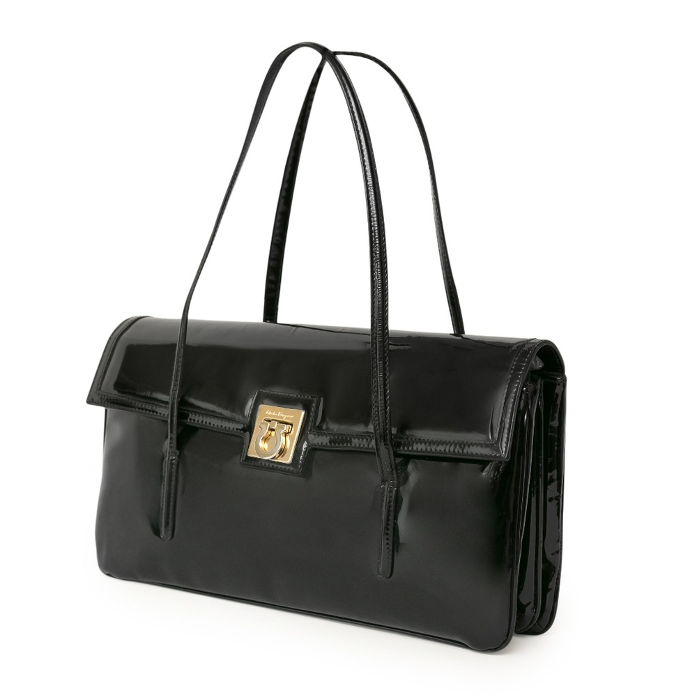 Salvatore Ferragamo Black Patent Shoulder Bag